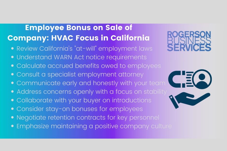 Employee Bonus on Sale of Company: HVAC Focus in California